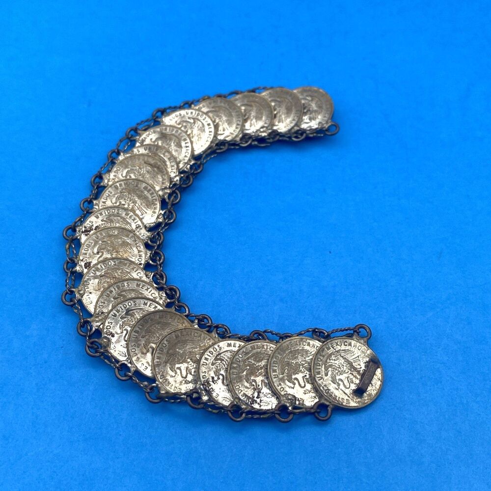 Vintage Mexican 1961 1 Centavo 20 Coin Bracelet Folk Jewelry